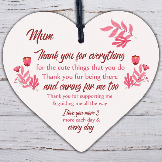 Cute Mothers Day Gift Wooden Heart Thank You Gift For Mum Daughter Son Gifts