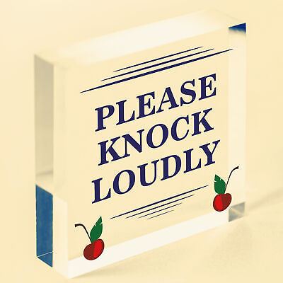 Please Knock Loudly Hanging Door Sign Plastic Contempary Wall Decorative Plaque