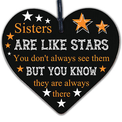 Sisters Are Like Stars Wooden Heart Thank You Gift For Birthday Best Friend Gift