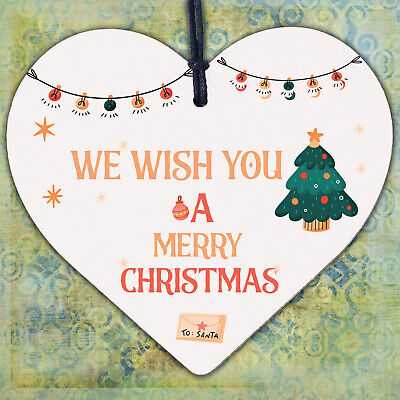 Wish You A Merry Christmas Wood Heart Christmas Tree Xmas Bauble Decoration Gift