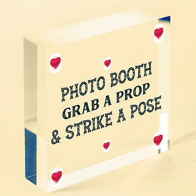 Photo Booth Grab A Prop & Pose Cute Hanging Wedding Day Sign Decoration Plaque