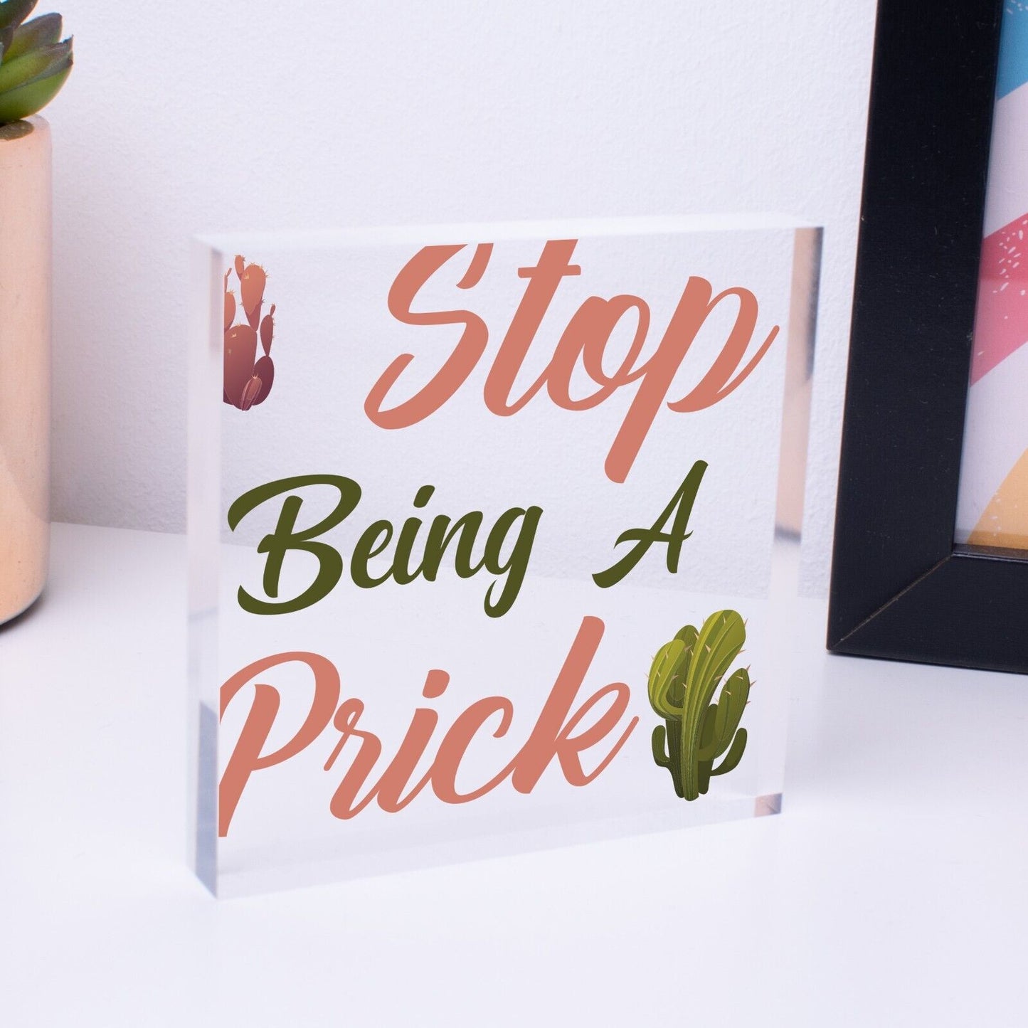 Stop Being A Prick Cactus Funny Present Wood Hanging Plaque Friendship Gift Sign