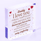 Daddy I Love You Wood Heart Father's Day Gifts For Him Dad Daughter Son Birthday