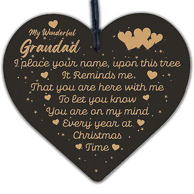 Christmas Memorial Grandad Father Handmade Wooden Heart Tree Decoration Bauble