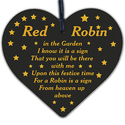 Robins Appear Wood Heart Memorial Christmas Tree Decoration Plaque Bauble