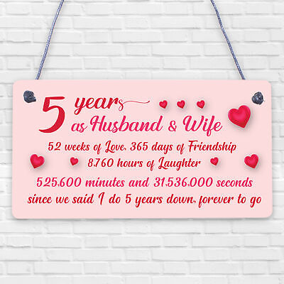 5th Wood Anniversary Card Plaque Five Year Anniversary Gift For Her Gift For Men