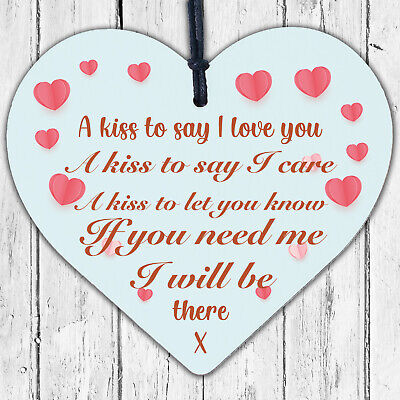 A Kiss To Say I Love You Wooden Heart Hanging Sign Gift Wedding Valentines Day