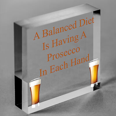 Balanced Diet Prosecco Hanging Plaque Home Bar Kitchen Shed Alchohol Sign