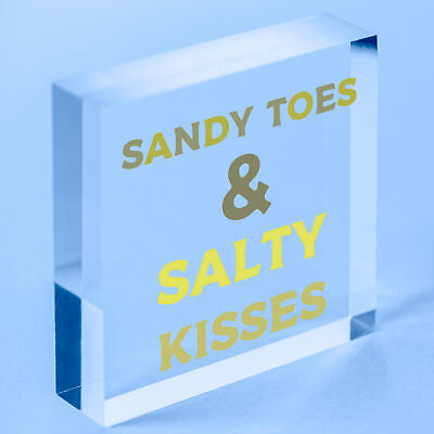 Sandy Toes & Salty Kisses Nautical Seaside Theme Hanging Plaque Bathroom Sign