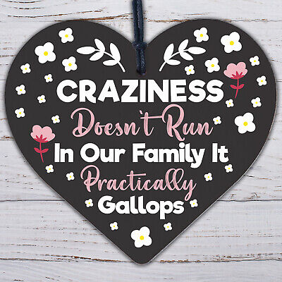 Craziness Gallops In Our Family Wooden Hanging Heart Novelty Families Plaque