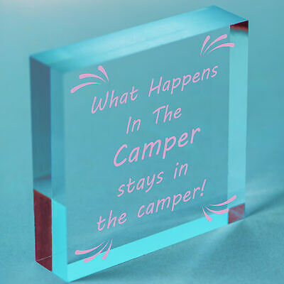 What Happens In The Camper Novelty Wooden Hanging Plaque Gift VW Camper Van Sign