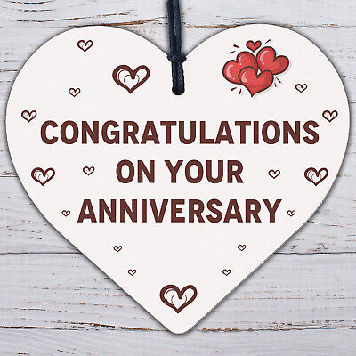 Congratulations On Your Anniversary Wooden Hanging Heart Plaque Love Gift Sign