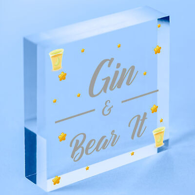 Gin & Bear It Funny Alcohol Man Cave Home Bar Pub Hanging Plaque Shed Gift Sign