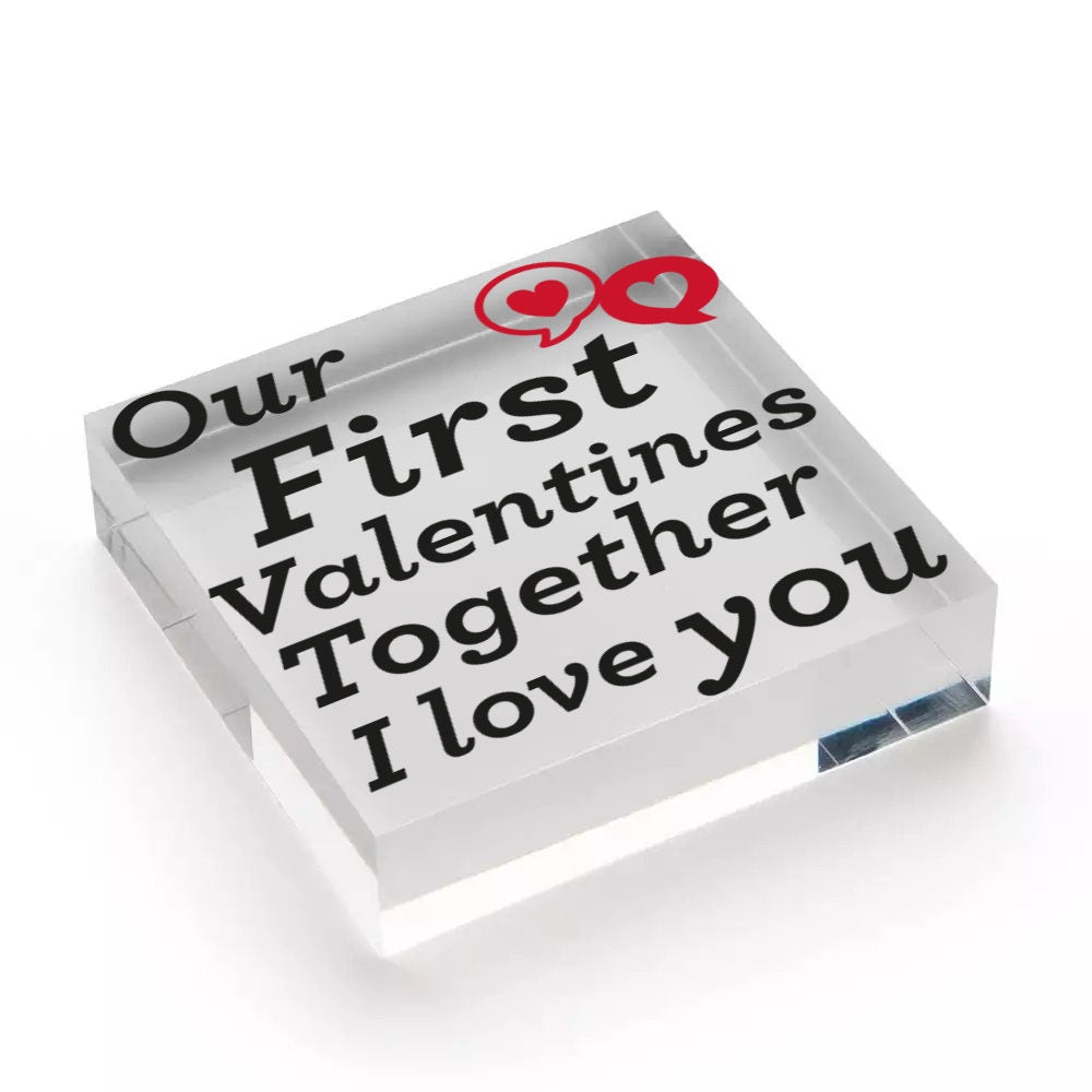 First Valentines Standing Block Acrylic Gift Girlfriend Boyfriend For Him Her Love You