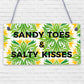 Sandy Toes & Salty Kisses Nautical Seaside Theme Hanging Plaque Bathroom Sign