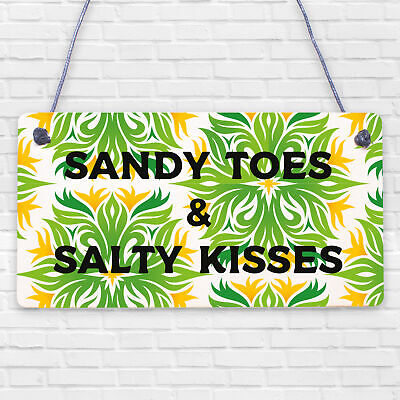 Sandy Toes & Salty Kisses Nautical Seaside Theme Hanging Plaque Bathroom Sign