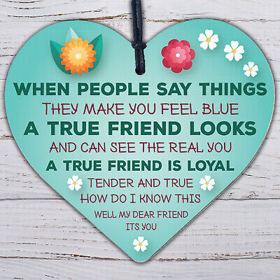 TRUE FRIEND Inspirational Motivational Friendship Gift Sign Butterfly Heart Wood