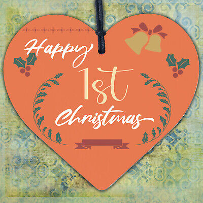 First 1st Christmas Baby Gift Bauble Decoration Handmade Wooden Heart Sign
