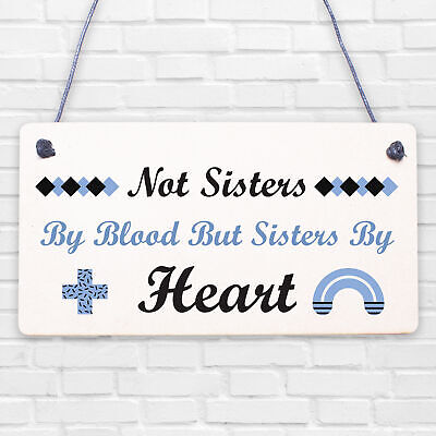 Sisters By Heart Shabby Chic Wooden Hanging Plaque Best Friends Gift Friend Sign