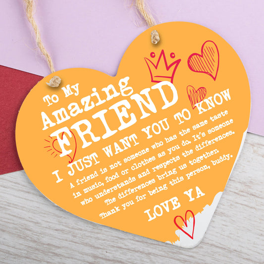 Best Friend Gift Heart Thank you Hanging Sign Friendship Gifts Plaque