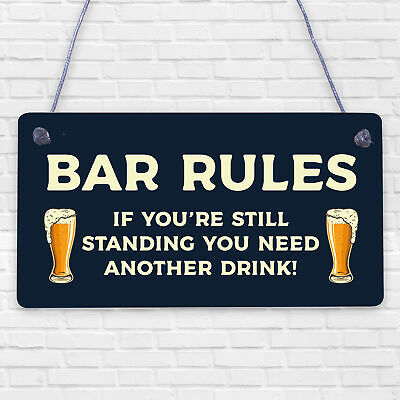 Bar Rules Still Standing Alcohol Beer Pub Plaque Funny Man Cave Sign Wall Gift