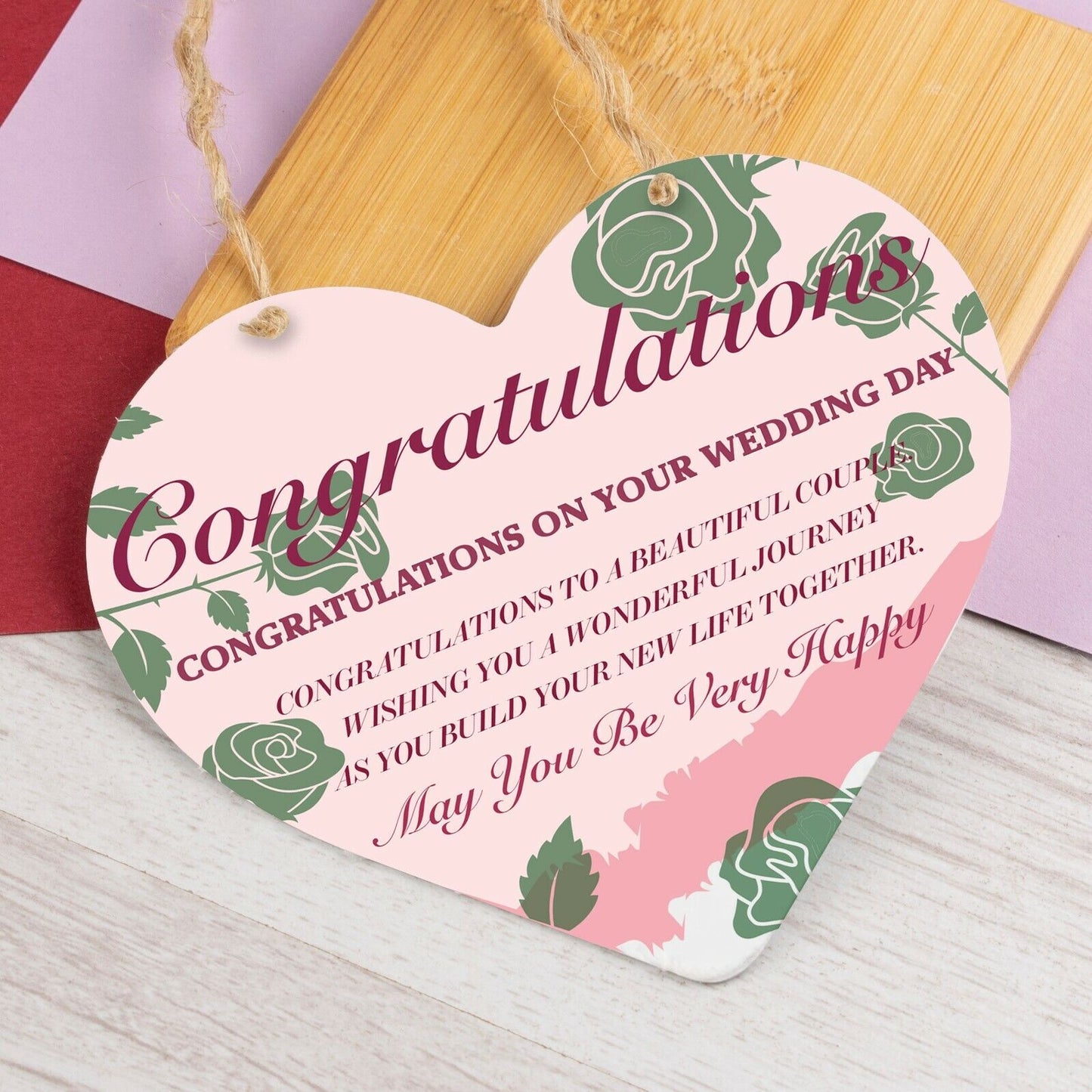 Wedding Day Gift Heart Hanging Sign Mr & Mrs Gifts Congratulations