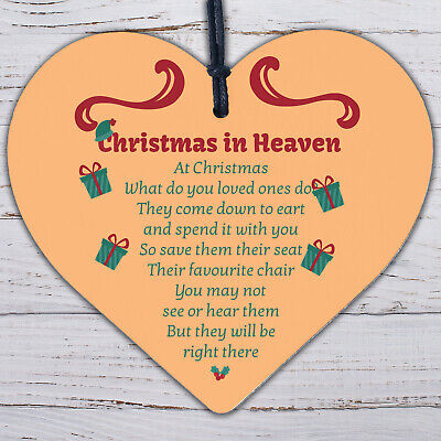 Christmas In Heaven Poem Xmas Tree Decoration Memorial Quote Wood Heart Plaque