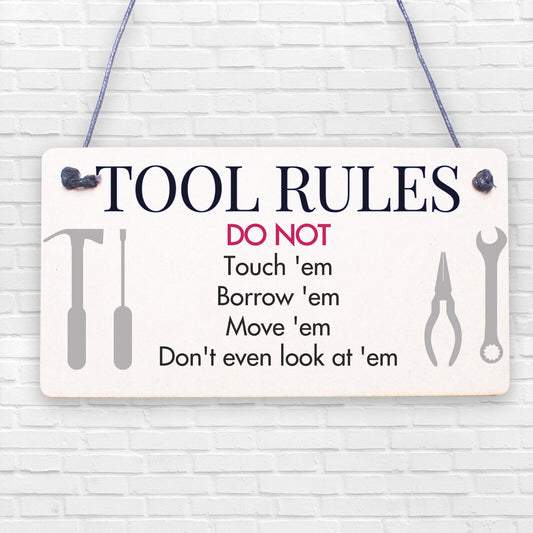 Funny Tool Rules Garage Man Cave Workshop Shed Sign Gift For Him Dad Grandad