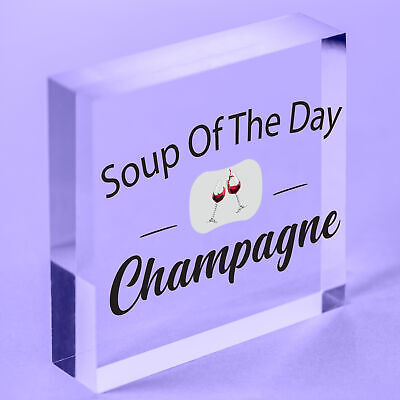 Soup Of The Day Champagne Novelty Wooden Hanging Plaque Alcohol Joke Gift Sign