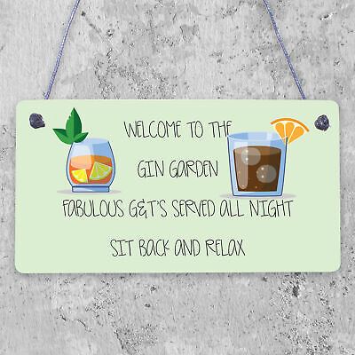 Welcome To The Gin Garden Hanging Home Bar Pub Sign Gift For Her