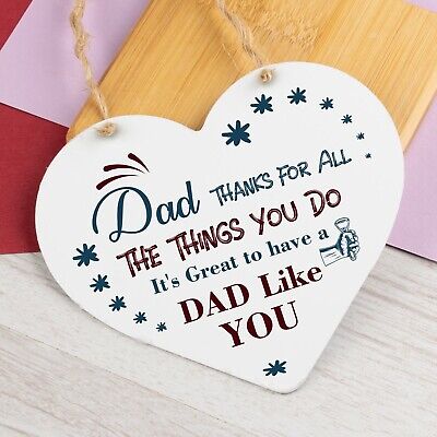 Dad Thank You Birthday Fathers Day Friendship Gift Wooden Hanging Heart Sign