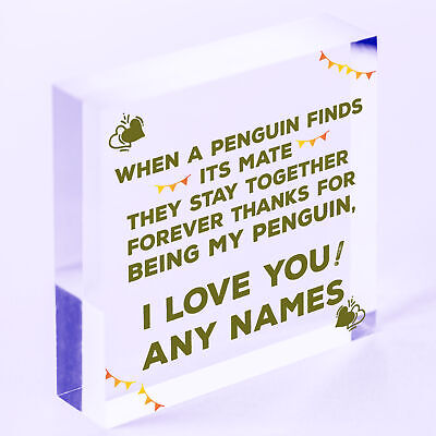 Novelty Gift For Valentines Anniversary Penguin Couple Gift Personalised