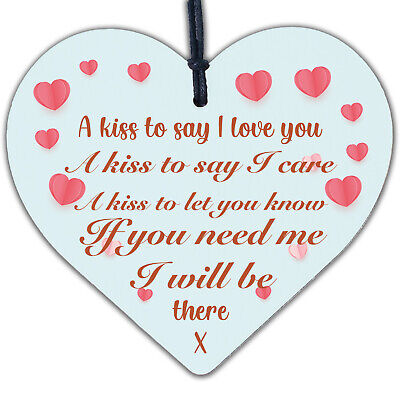 A Kiss To Say I Love You Wooden Heart Hanging Sign Gift Wedding Valentines Day