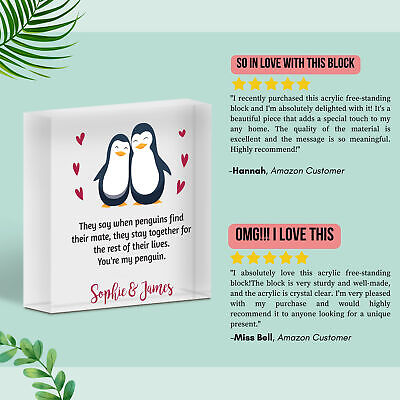 Personalised Penguin Couple Gifts for Her Him Girlfriend Boyfriend Wife Husband