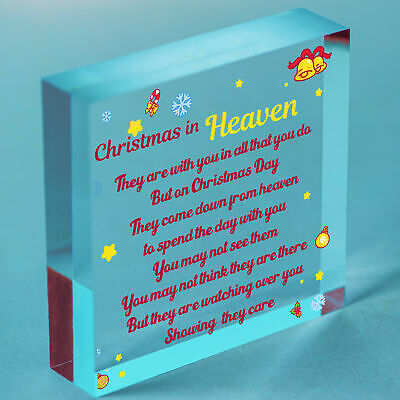 Christmas In Heaven Xmas Tree Decoration Memorial Quote Wood Heart Plaque Poem