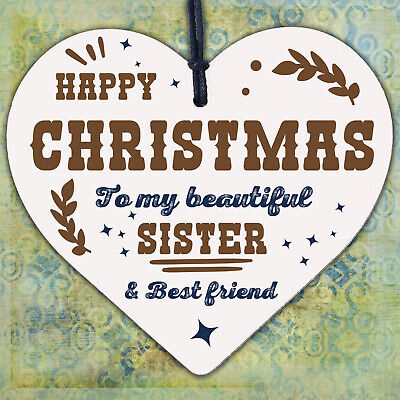 Christmas Sister Friendship Gifts Handmade Wooden Heart Tree Decoration Bauble