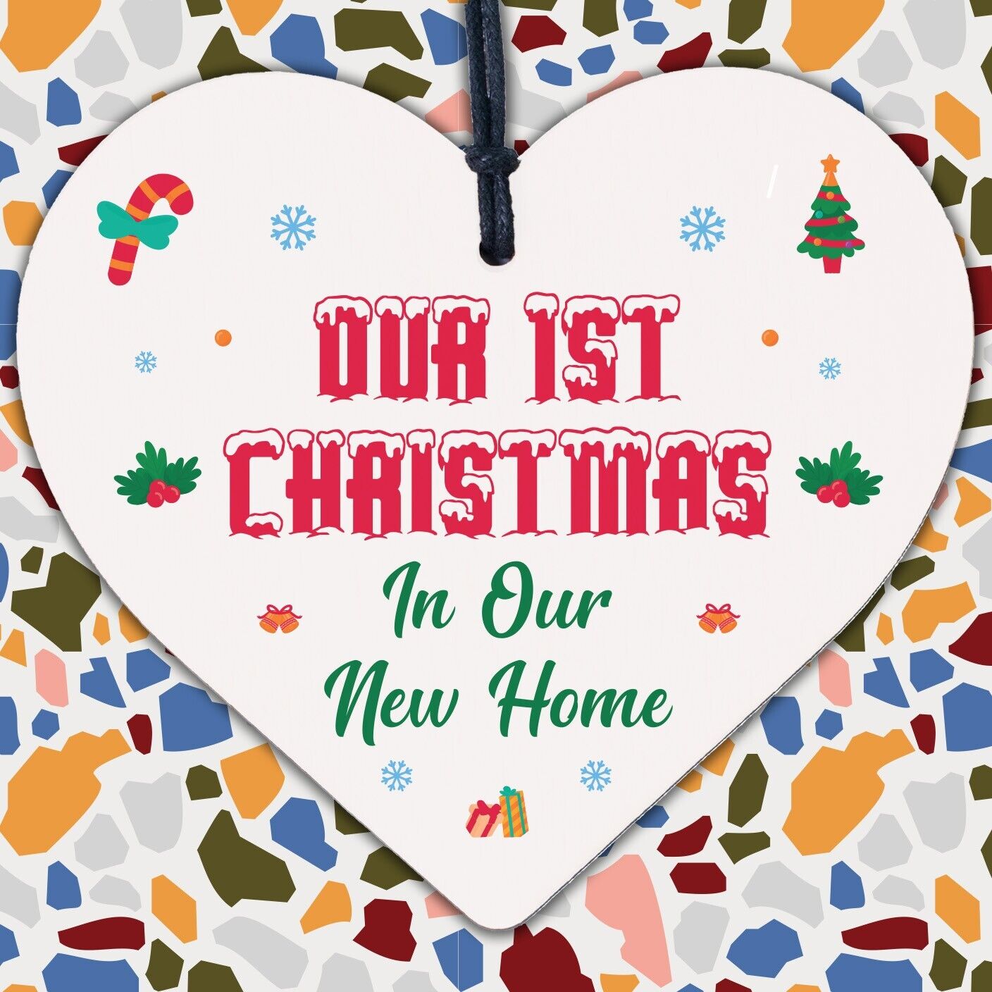 1st Christmas In Our New Home Hanging Wooden Heart Tree Decoration House Gift