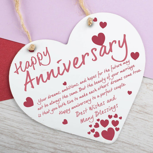 Wedding Anniversary Gift Heart Hanging Sign Happy Anniversary Gifts