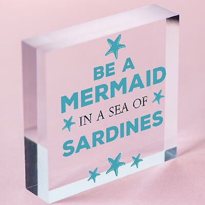 Be A Mermaid In Sardines Novelty Wooden Hanging Heart Plaque Gift Friends Sign