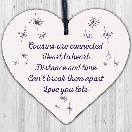 Birthday Christmas Gift For Cousin Wood Heart Family Friendship Keepsake Plaque