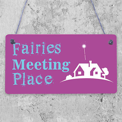 Garden Sign Fairies Meeting Place Hanging Shed SummerHouse Plaque Gifts For Her