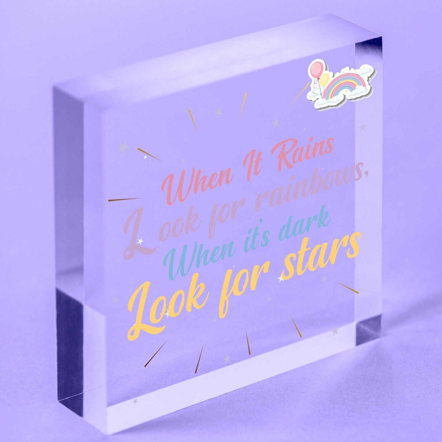 When It Rains Rainbows Stars Wooden Hanging Plaque Sign Love Friendship Gift