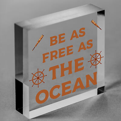 Free As The Ocean Nautical Seaside Marine Theme Hanging Plaque Bathroom Sign