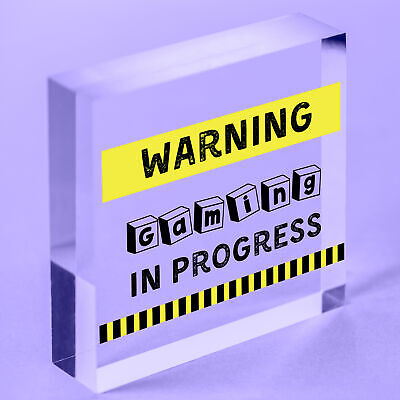 Warning Gaming In Progress Hanging Plaque Man Cave Bedroom Wall Fathers Day Sign