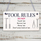 Funny Tool Rules Garage Man Cave Workshop Shed Sign Gift For Him Dad Grandad