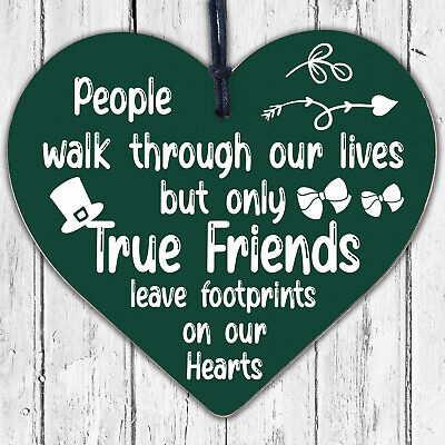 True Friends Friendship Best Friend Birthday Gift Plaque Wooden Heart Chic Sign