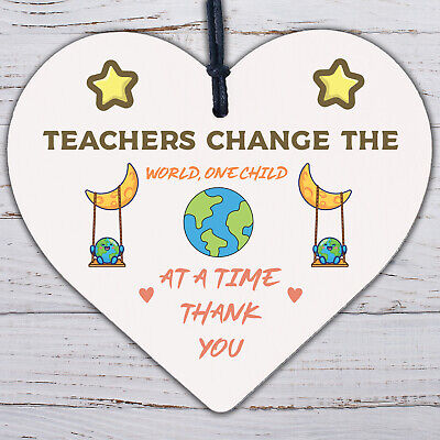 Teachers Change The World Wooden Hanging Heart Plaque Shabby Chic Thank You Gift