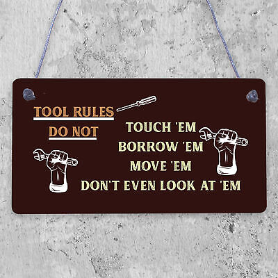 Funny Tool Rules Garage Man Cave Workshop Shed Sign Gift For Him Dad Grandad