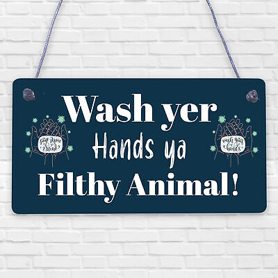 Bathroom Toilet Sign Decor Funny Wash Your Hands Humouros Wall Plaque Home Gift