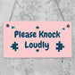 Please Knock Loudly Hanging Door Sign Plastic Contempary Wall Decorative Plaque